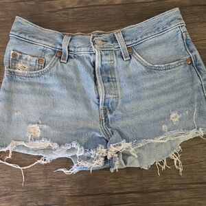 Levis 501s Jean Shorts with Distressed Details